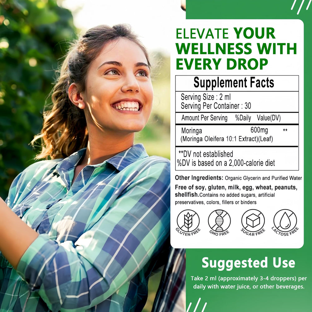 Organic Moringa Oleifera leaf extract liquid label