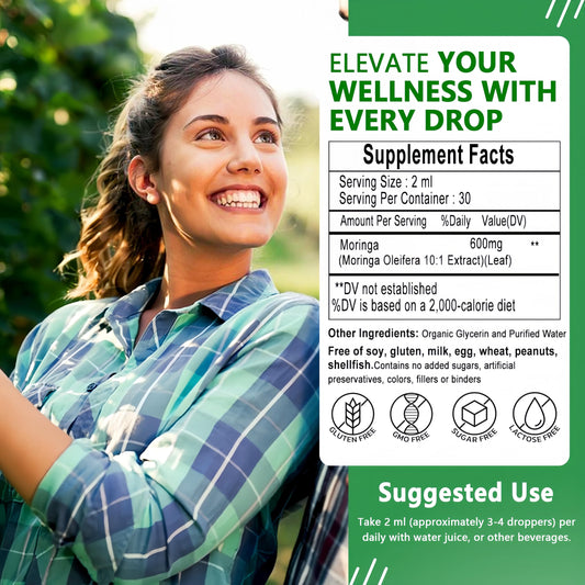 Organic Moringa Oleifera leaf extract liquid label