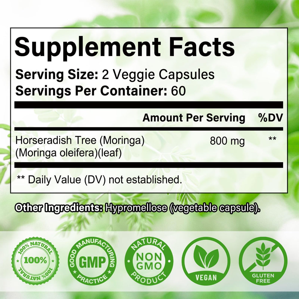 Moringa Powder Capsules – Pure Moringa Leaf, 800mg, 240 Vegan Capsules ...