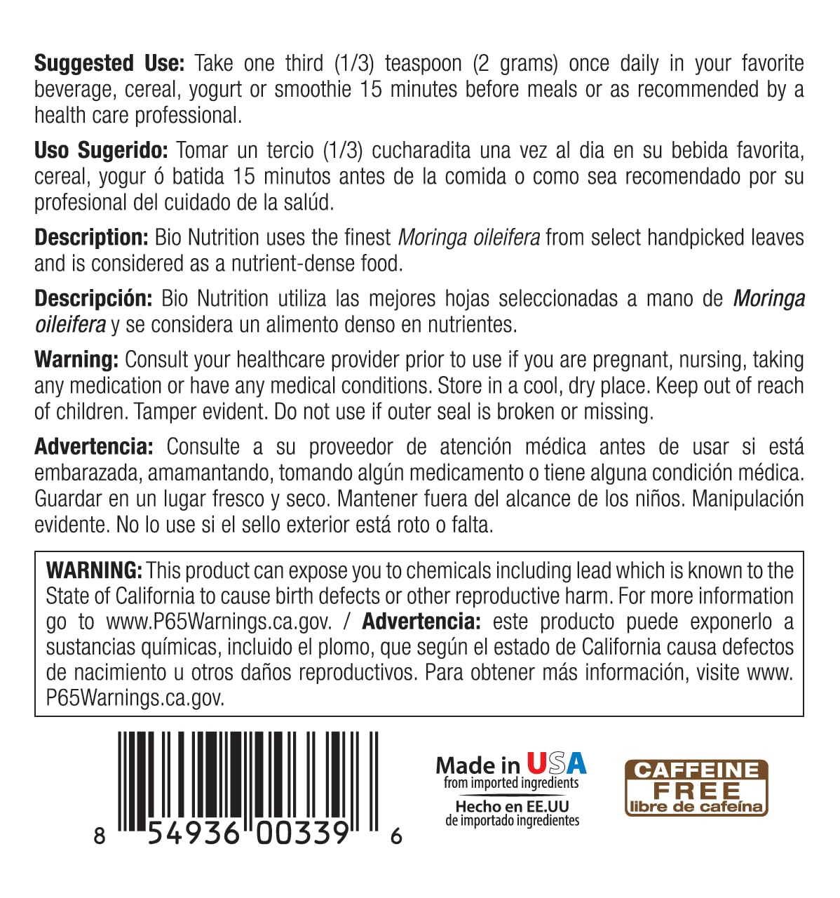 Moringa powder added to smoothies and teas