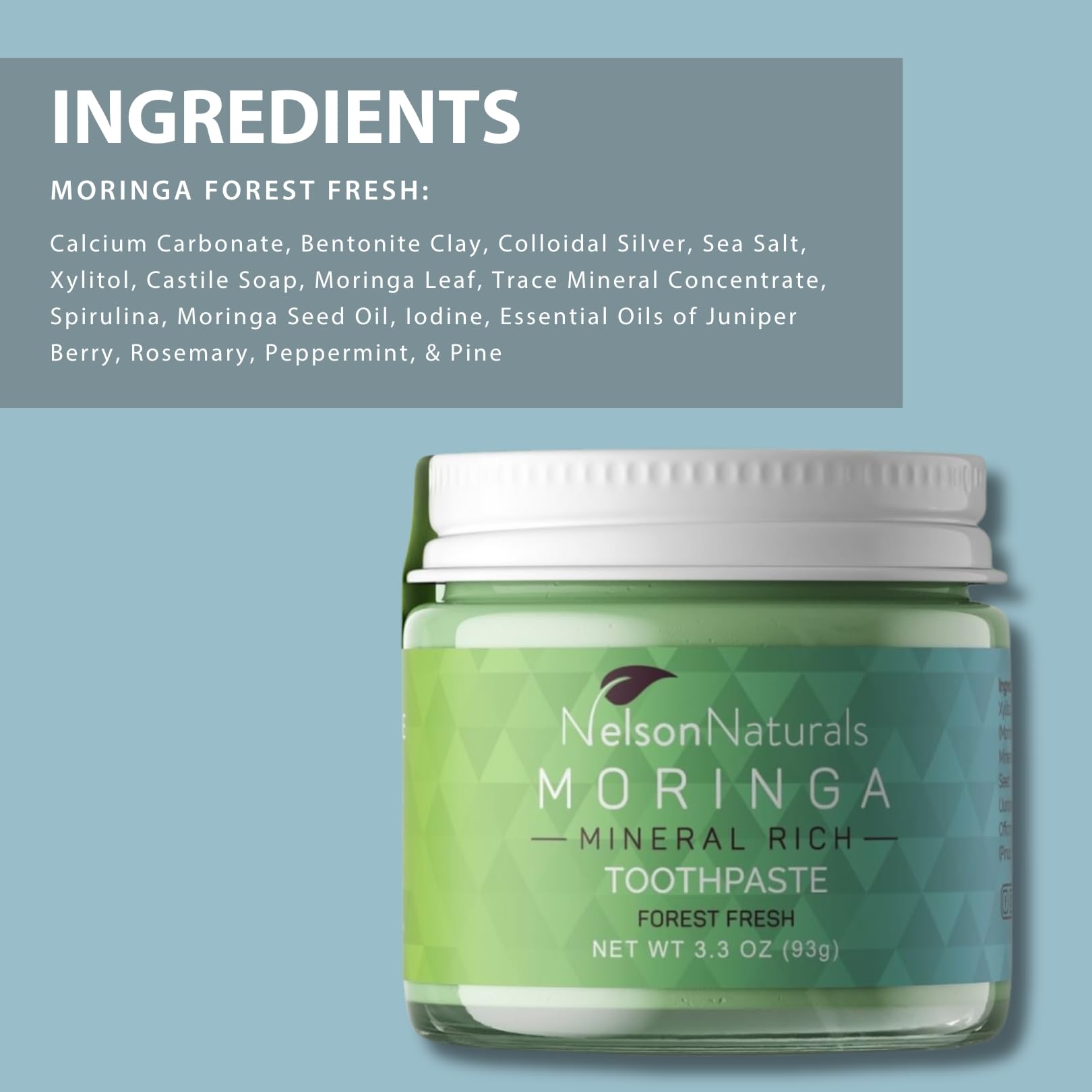 Fluoride-free toothpaste label highlighting clean ingredients