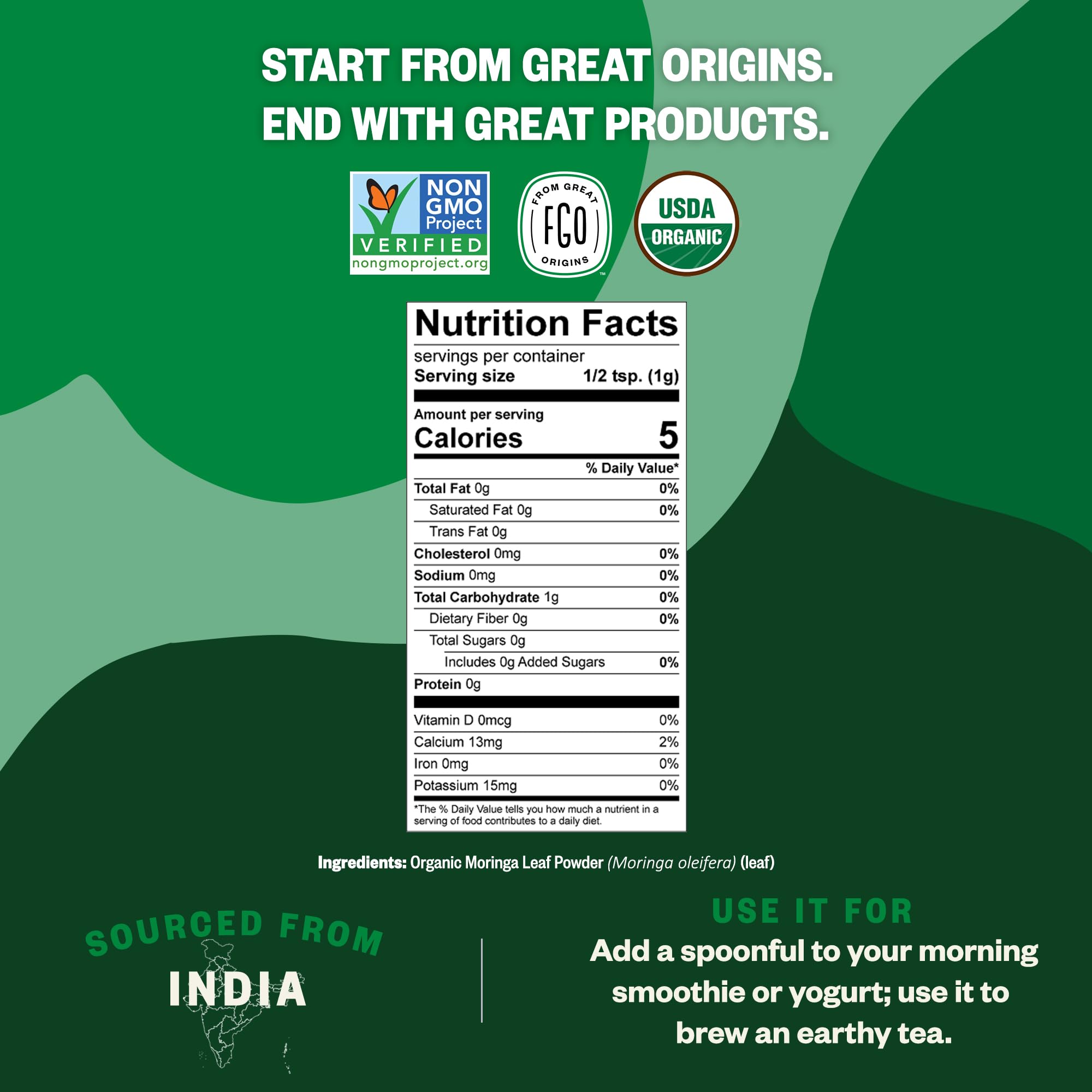 Moringa oleifera leaves sourced from organic farms in India