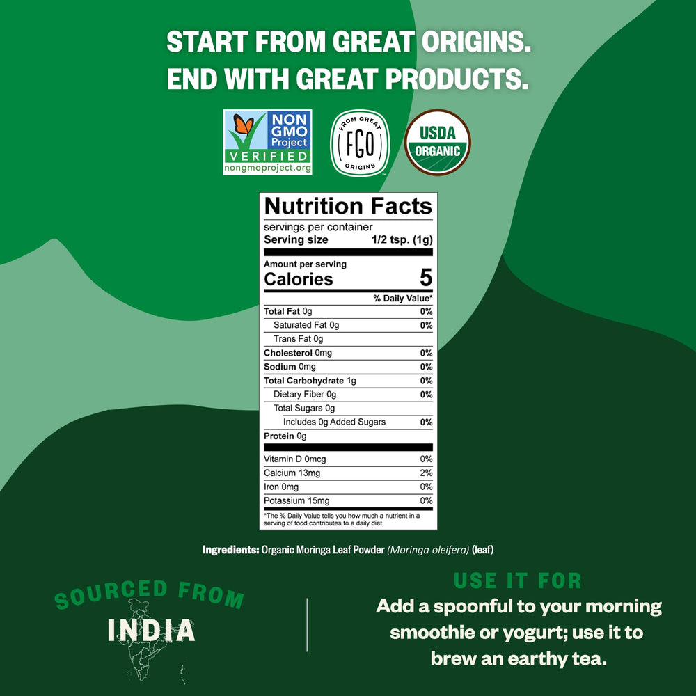 Moringa oleifera leaves sourced from organic farms in India