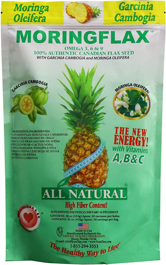 Back view of Moringflax Bag Formula packaging with nutritional notes