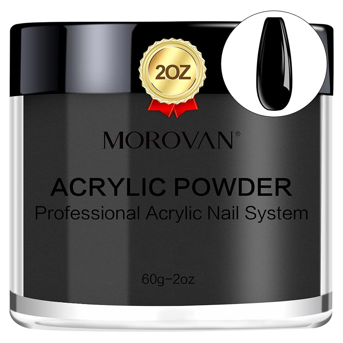Morovan black acrylic powder bottle for professional nails and smooth application