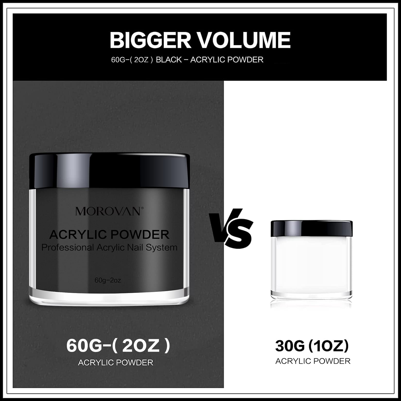 Morovan black acrylic powder used for nail art and 3D carving