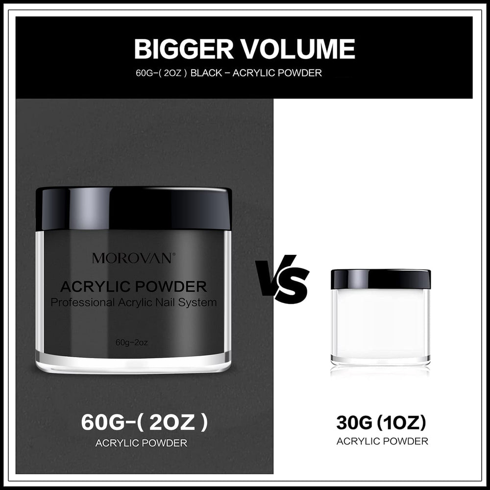 Morovan black acrylic powder used for nail art and 3D carving