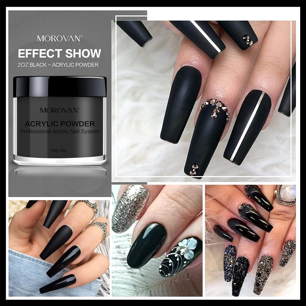 Swatch of Morovan black acrylic powder showing color clarity