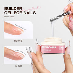 Morovan Builder Gel nail art with rhinestones for customizable styles.