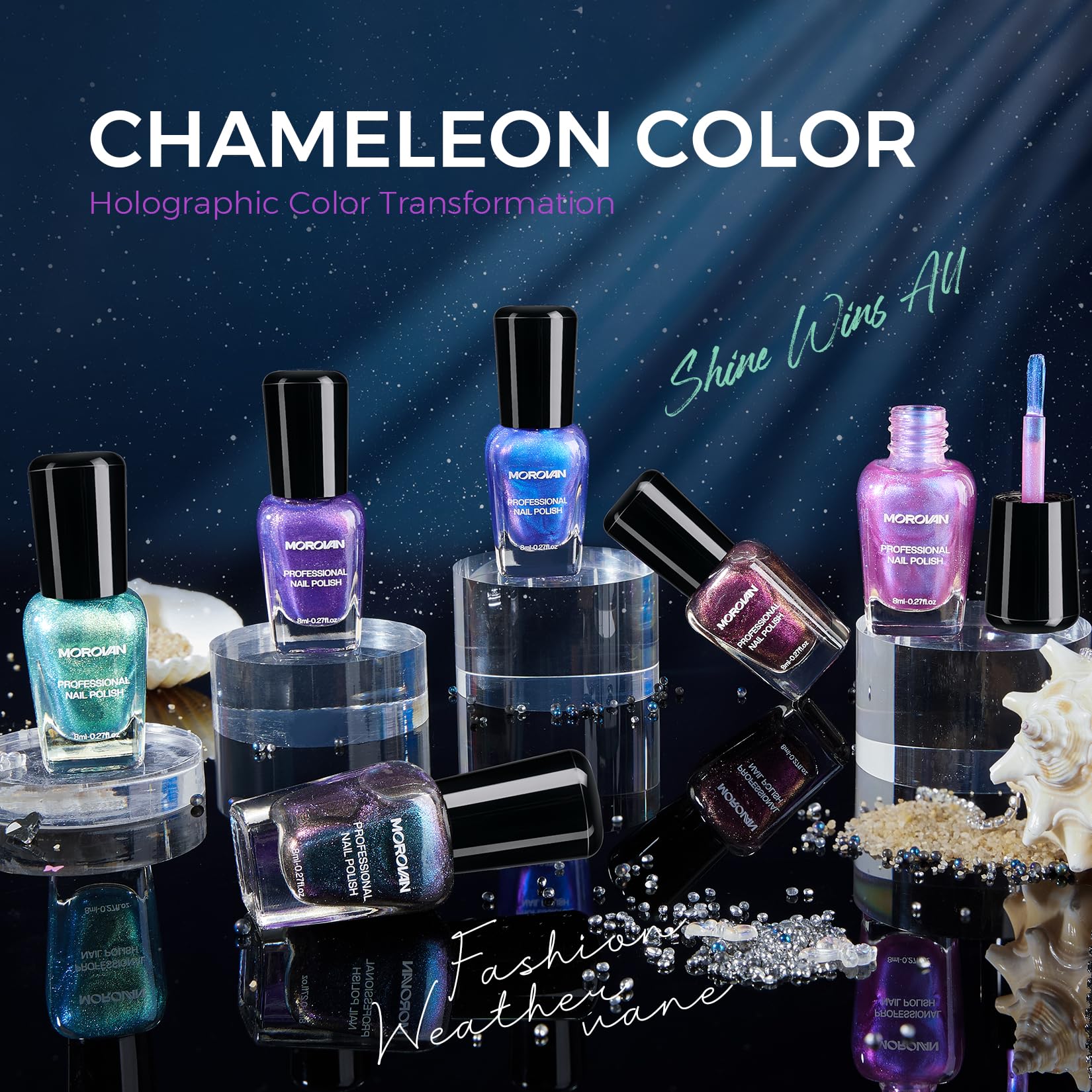 Morovan Green glitter hue from Chameleon Set creates eye-catching shimmer for parties.
