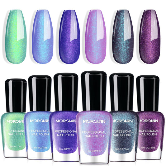 Morovan Chameleon Nail Polish Set with 6 colors for dazzling color-shift nails.