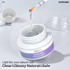 Morovan Clear Builder Gel nails extensions close-up emphasizes clarity and strength