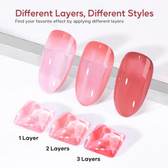 Morovan jelly nail polish brush strokes on nail for quick, glass-like finish.
