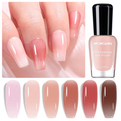 Morovan Jelly Nail Polish Set packaging display with six color options for versatile manicures.
