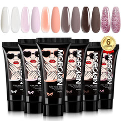 Morovan Poly Gel Nail Colors 6-pack swatches for at-home manicure ideas.