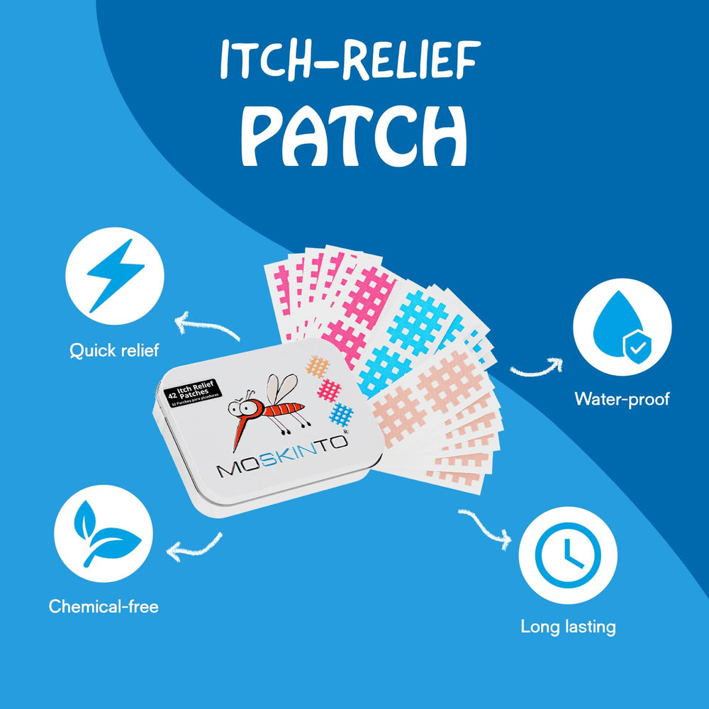 Moskinto patches used by kids and adults outdoors for bites.