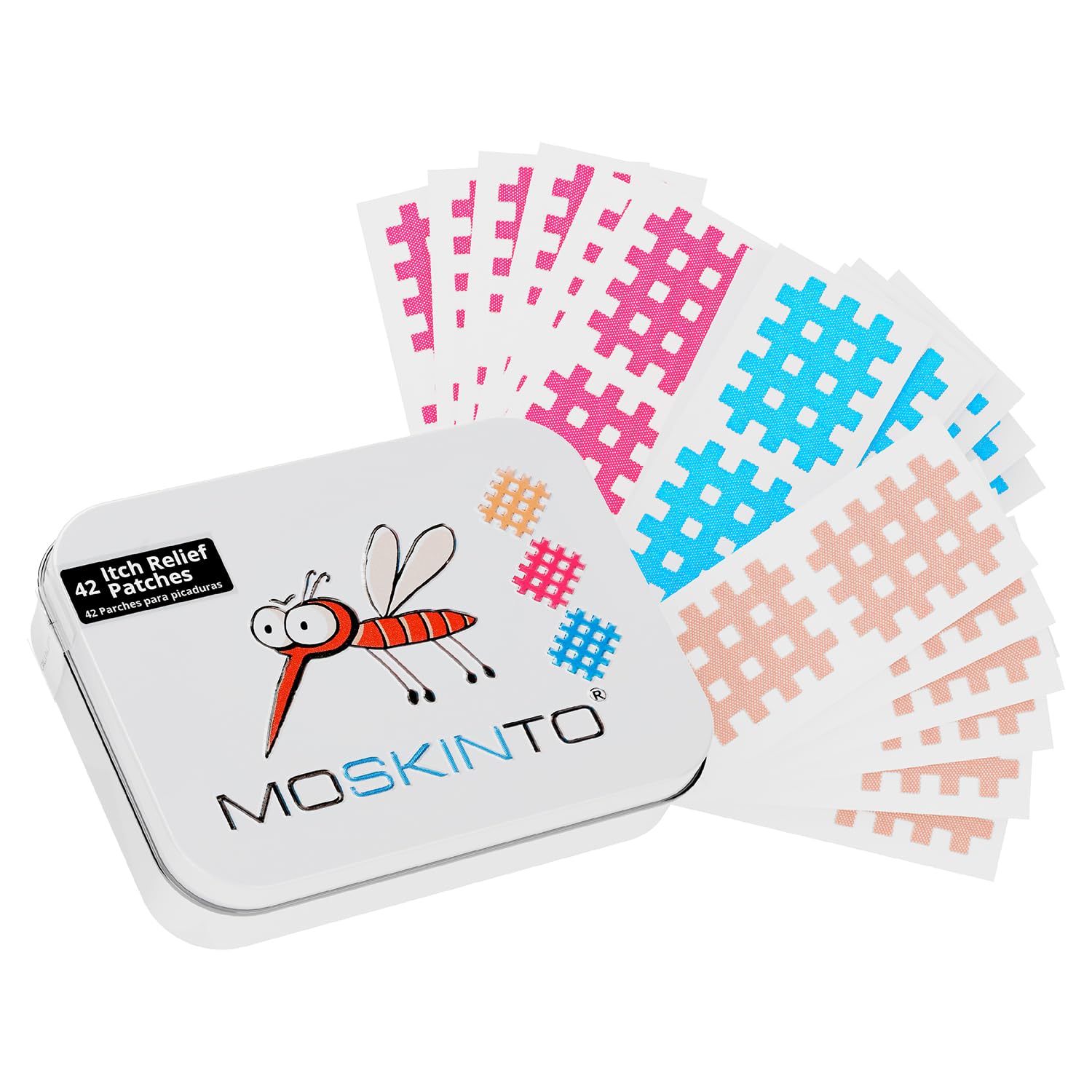 Moskinto patch grid close-up for drug-free itch relief.