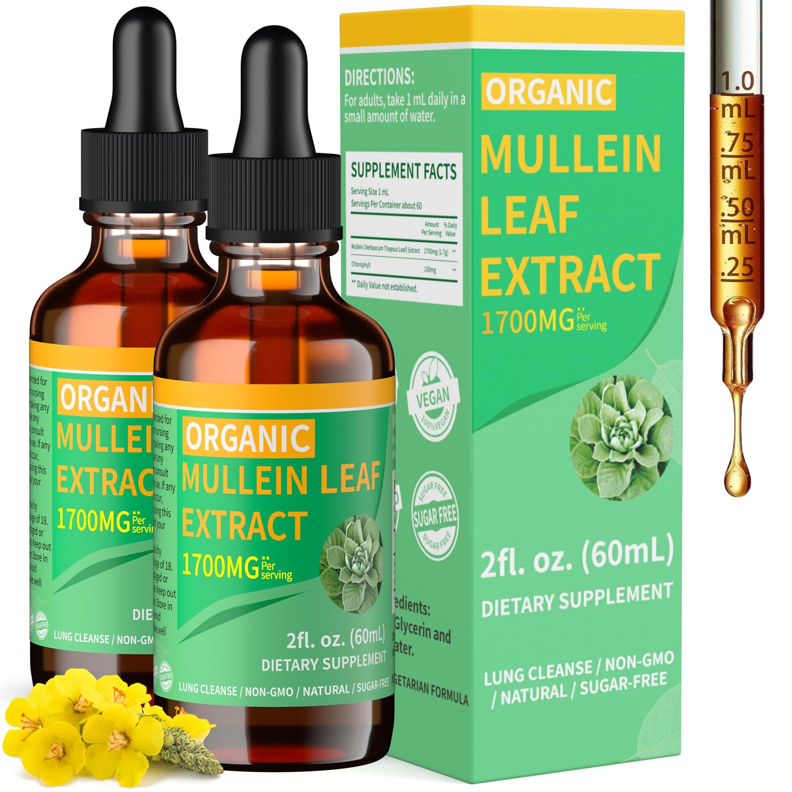 Bottle of Mosslly 1700mg Mullein Drops 2 oz