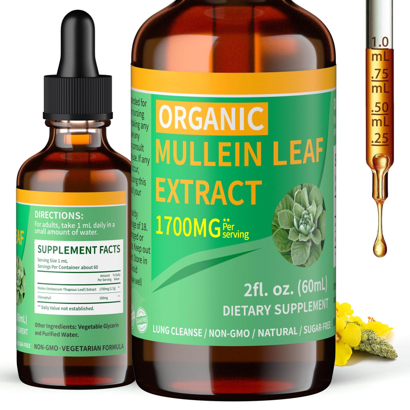 Bottle of Mosslly 1700mg Mullein Drops for Lungs