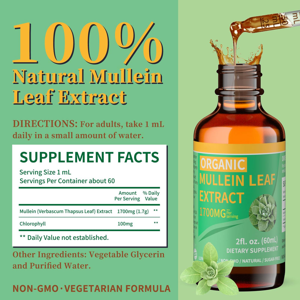 Organic Mullein Leaf Extract drops ingredients label