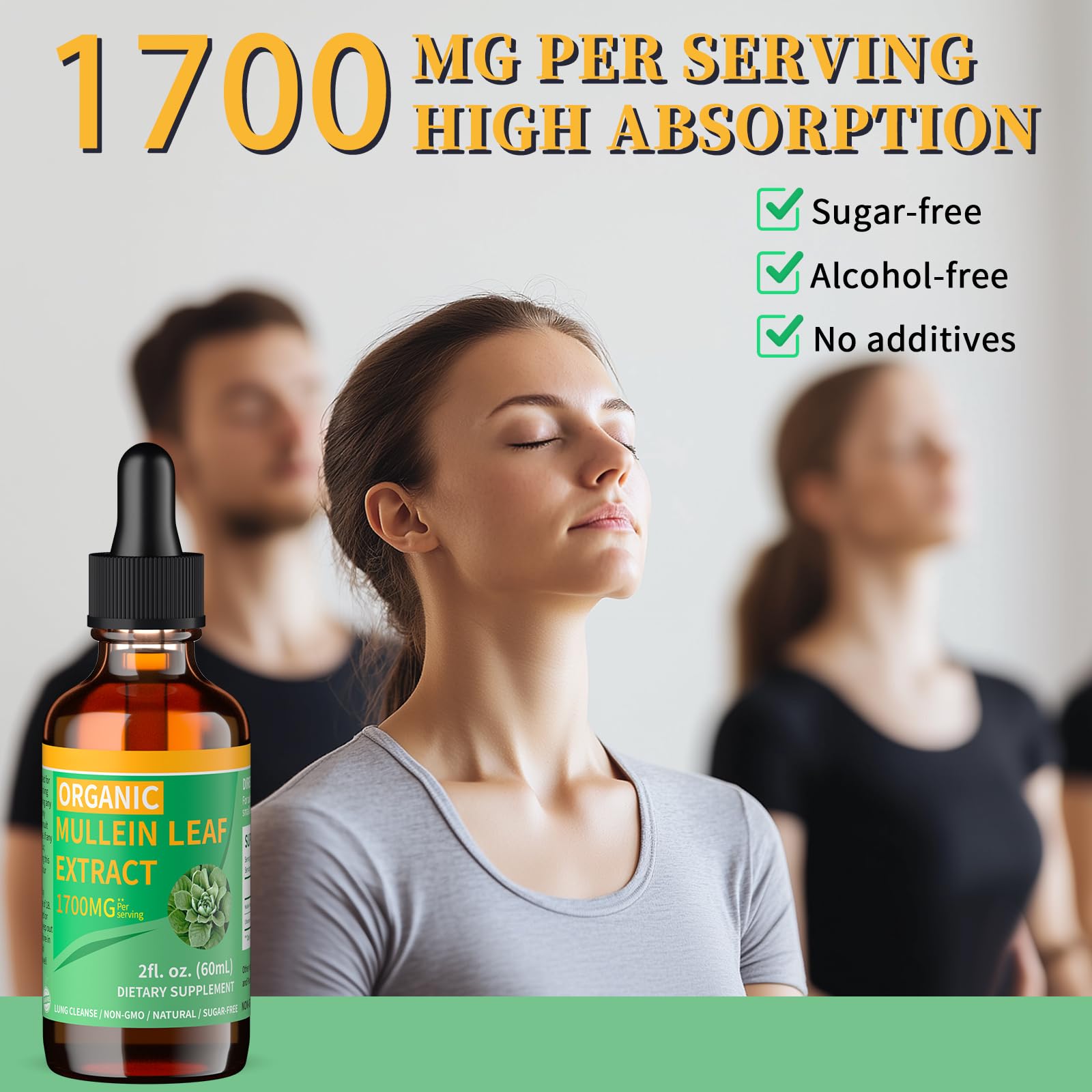 Vegan and Non-GMO certification icons with Mosslly Mullein Drops