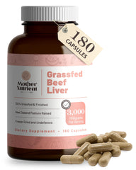 Mother Nutrient grass-fed beef liver capsules bottle shows nutrient-dense daily wellness option