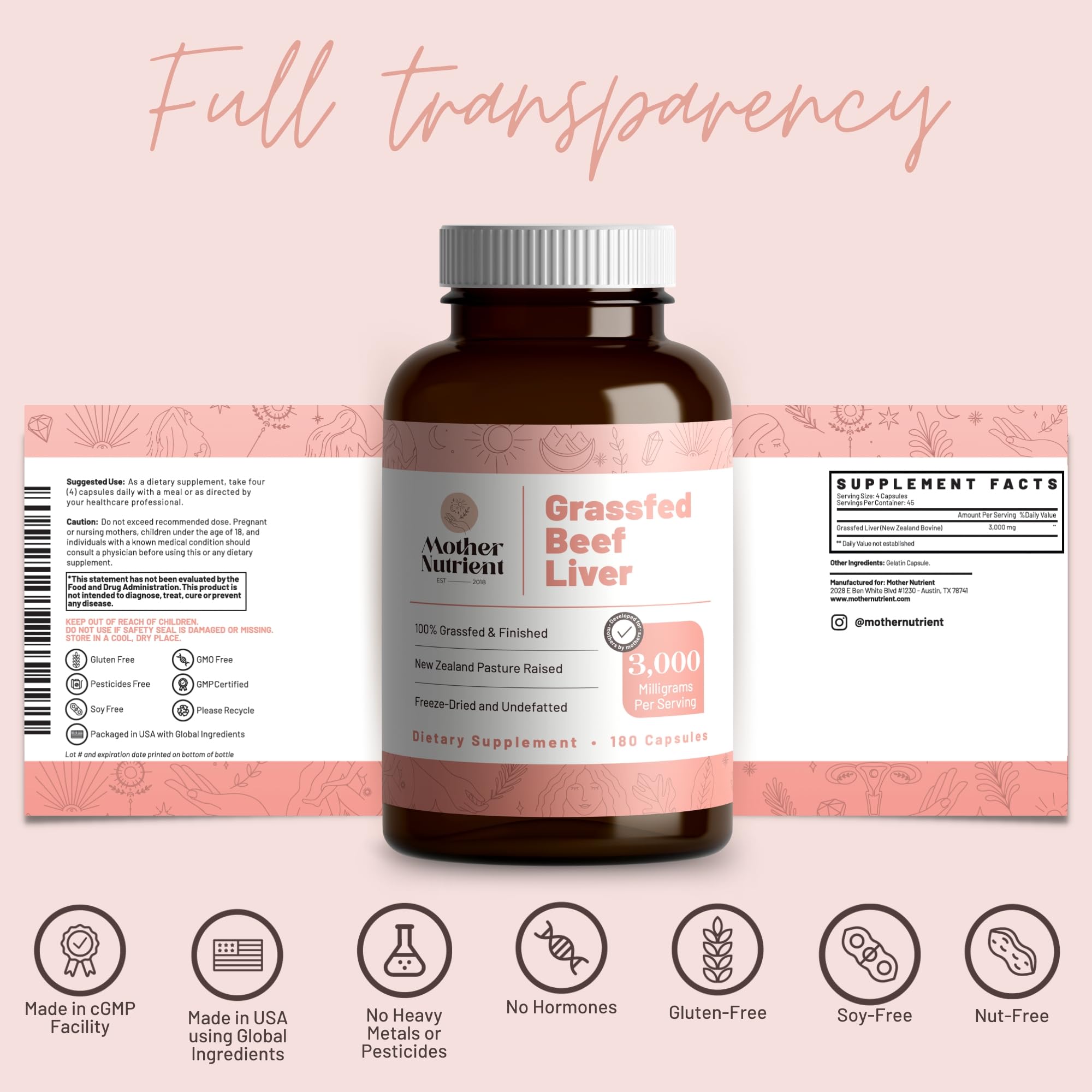 Mother Nutrient label photo highlights vitamins A and B12 with iron and protein