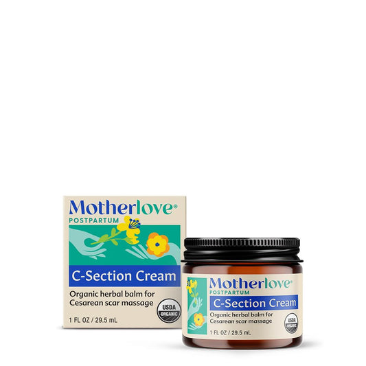 Motherlove C-Section Cream bottle closeup for scar care