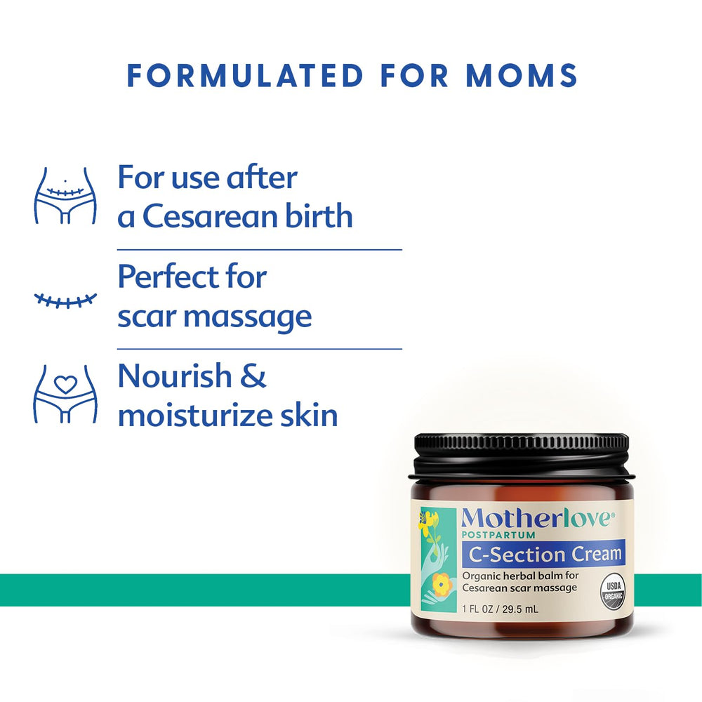 Motherlove C-Section Cream label closeup showing organic ingredients