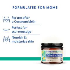 Motherlove C-Section Cream label closeup showing organic ingredients