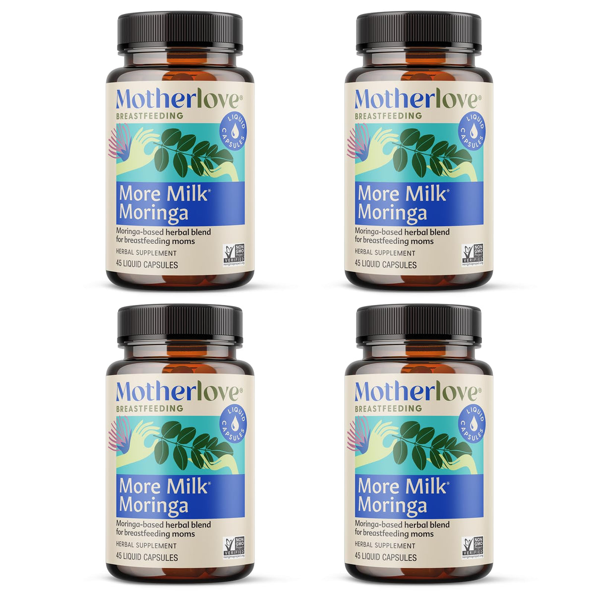 Front view of Motherlove More Milk Moringa bottle