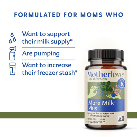 Close-up of More Milk Plus label highlighting fenugreek-based formula