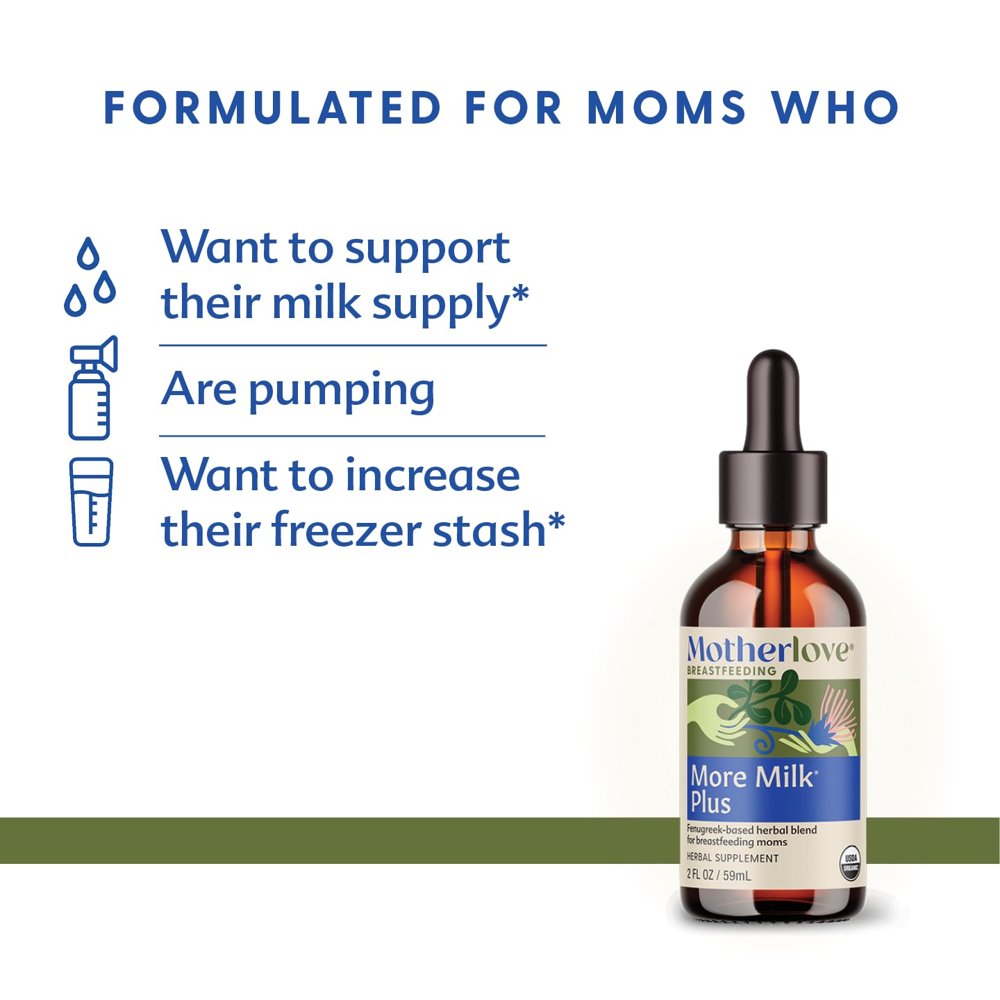 Motherlove More Milk Plus tincture dropper ready for precise dosing