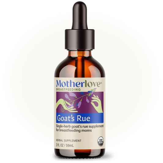 Front view of Motherlove Goat’s Rue 2 oz tincture bottle