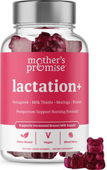 Bottle of Mother's Promise Lactation Gummies with a white label