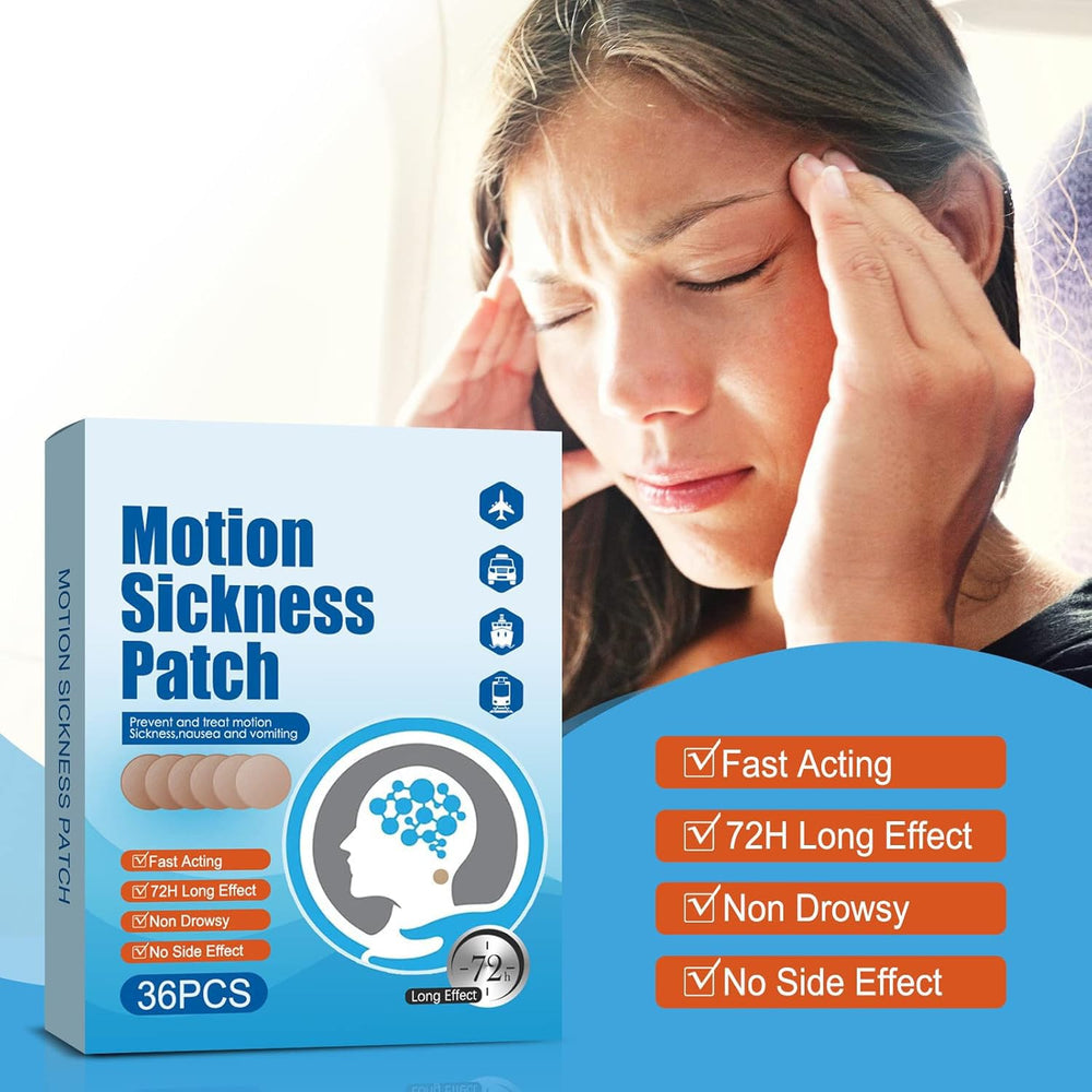 Motion Sickness Patches apply behind ear—fast-acting comfort during travel.