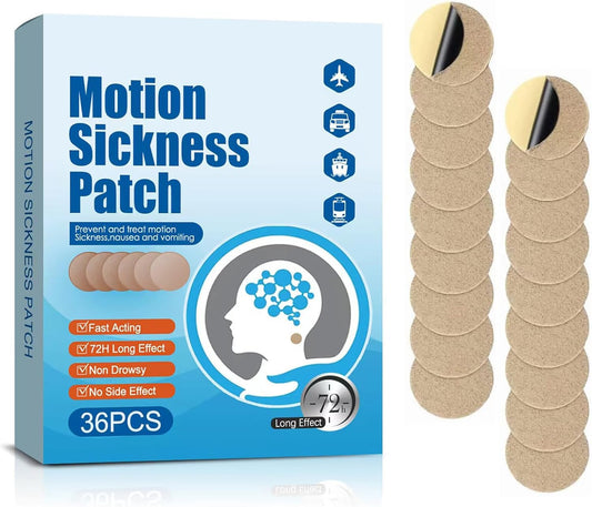 Motion Sickness Patches pack front—compact travel solution for quick, portable relief.