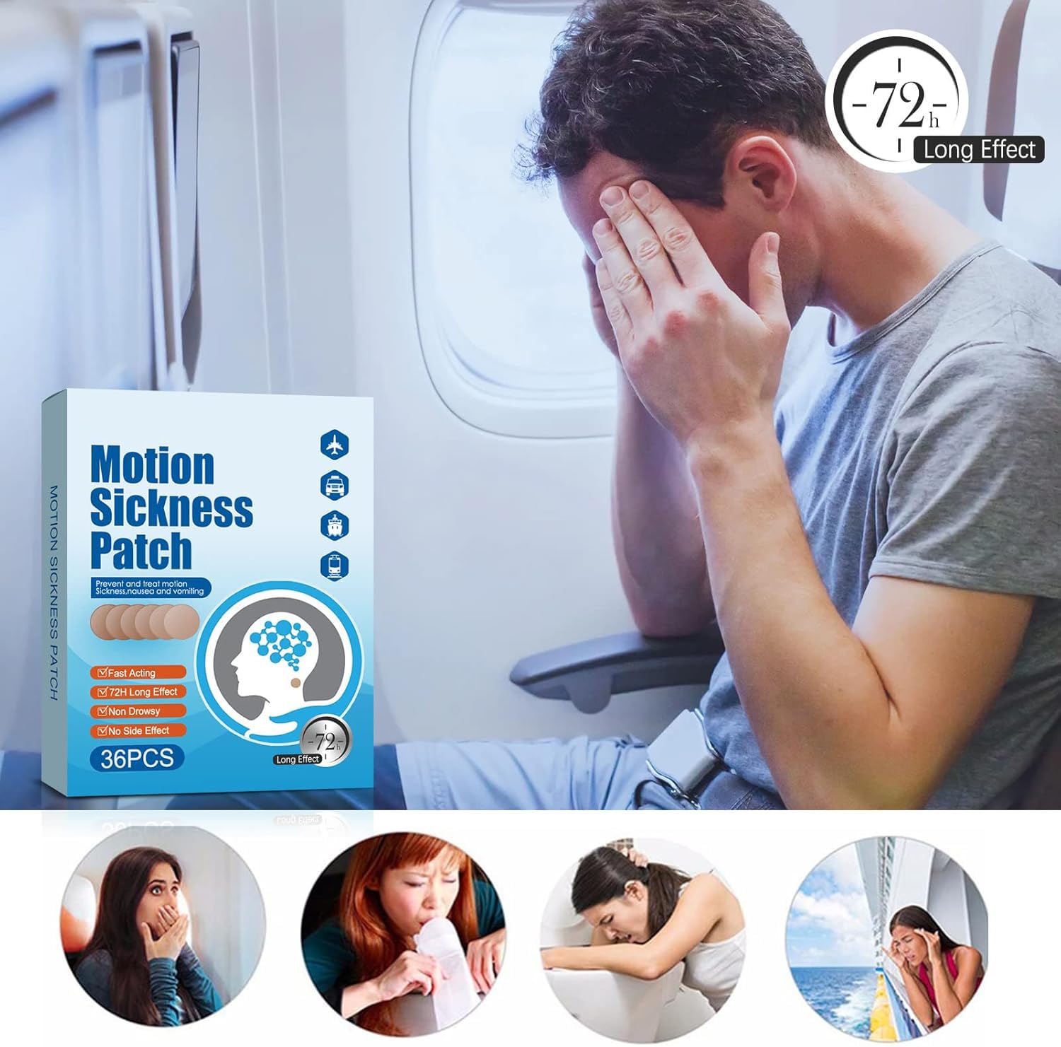 Motion Sickness Patches travel use—works across car, plane, train, or cruise.