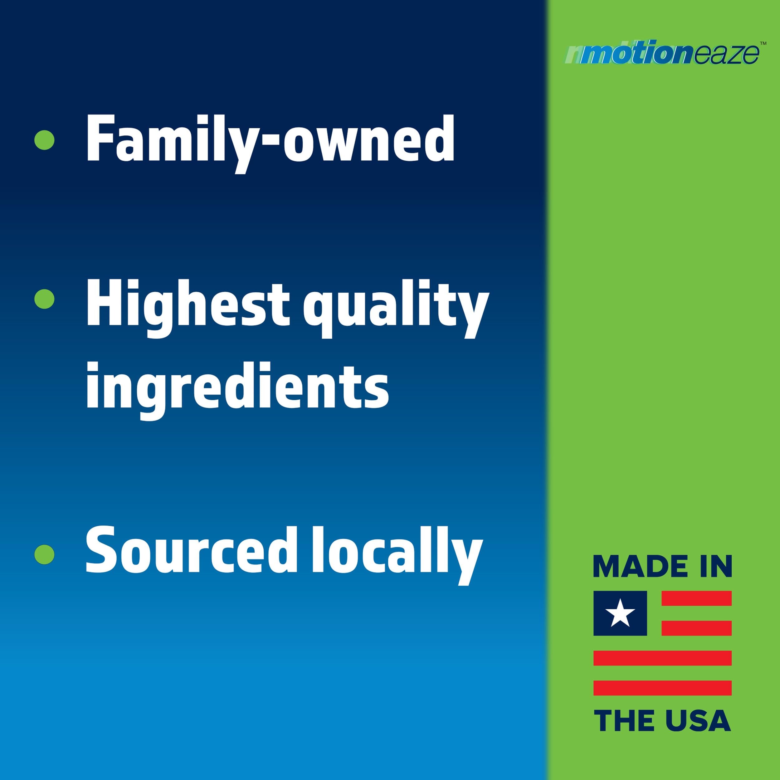 MotionEaze label emphasizes Made in the USA and domestic sourcing.