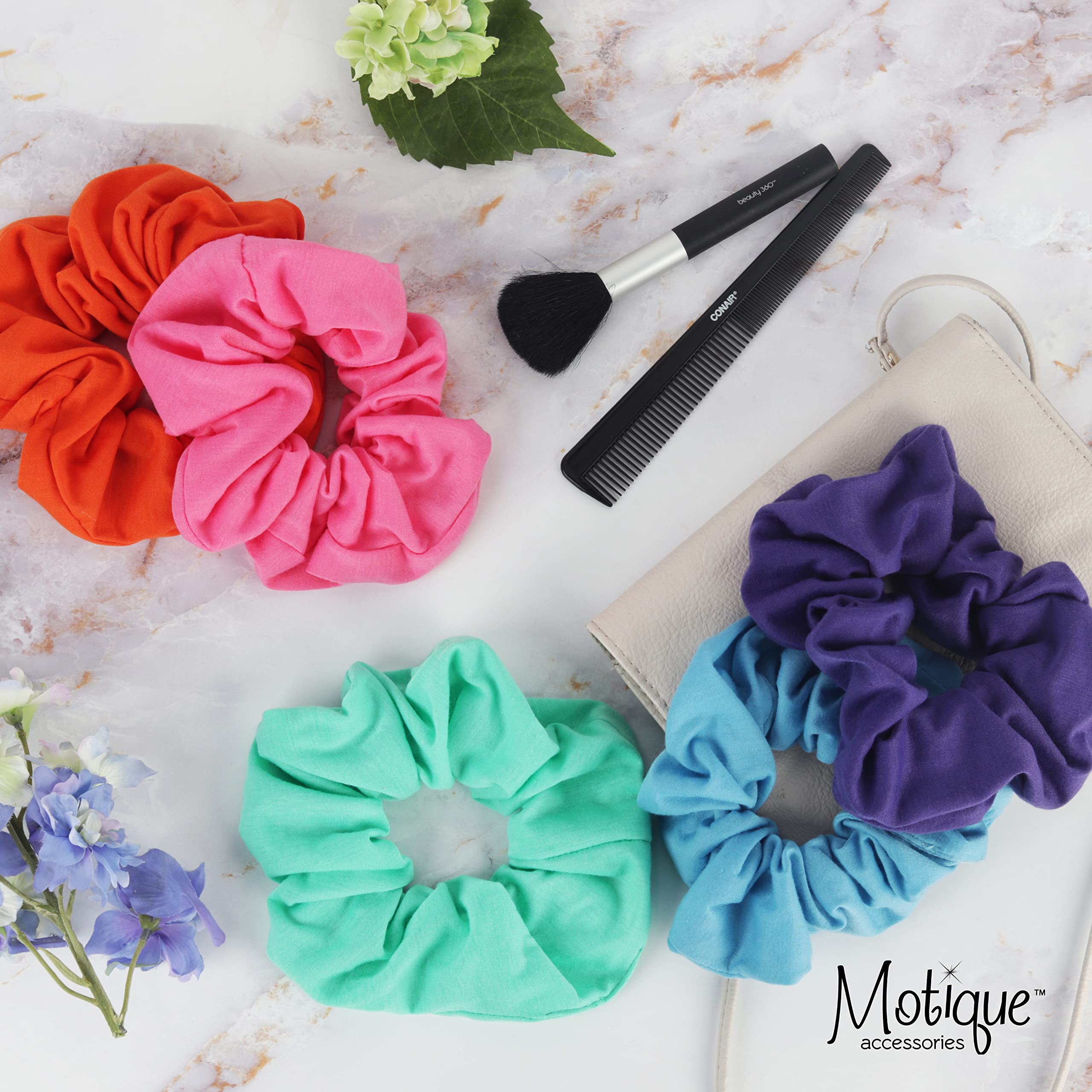 Motique Accessories Jumbo Cotton Scrunchie Black laid-flat displays generous diameter for average hair.