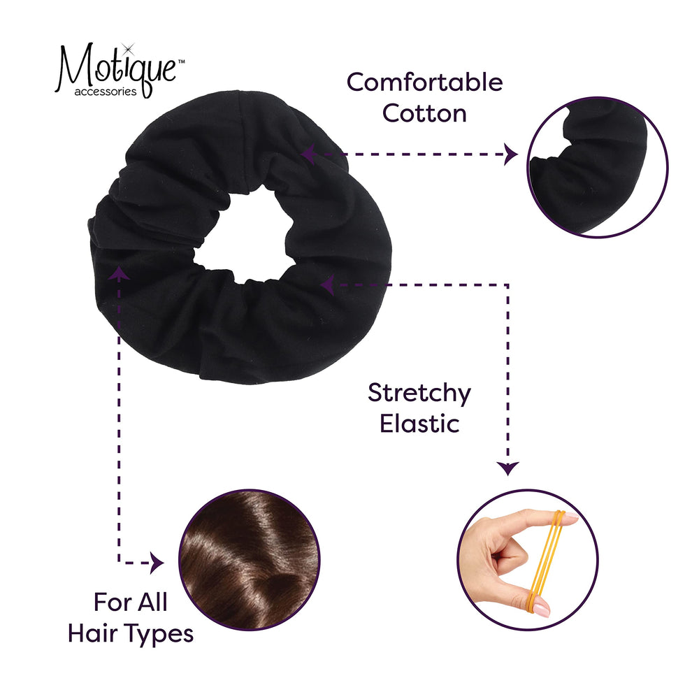 Motique Accessories Jumbo Cotton Scrunchie Black soft-jersey fabric highlights soft touch in daily wear.