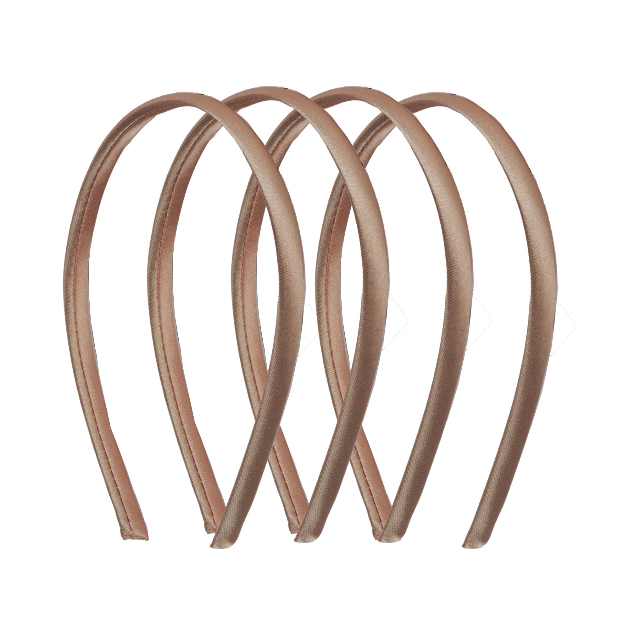 Motique Accessories tan satin headbands closeup showing smooth satin finish for daily wear.