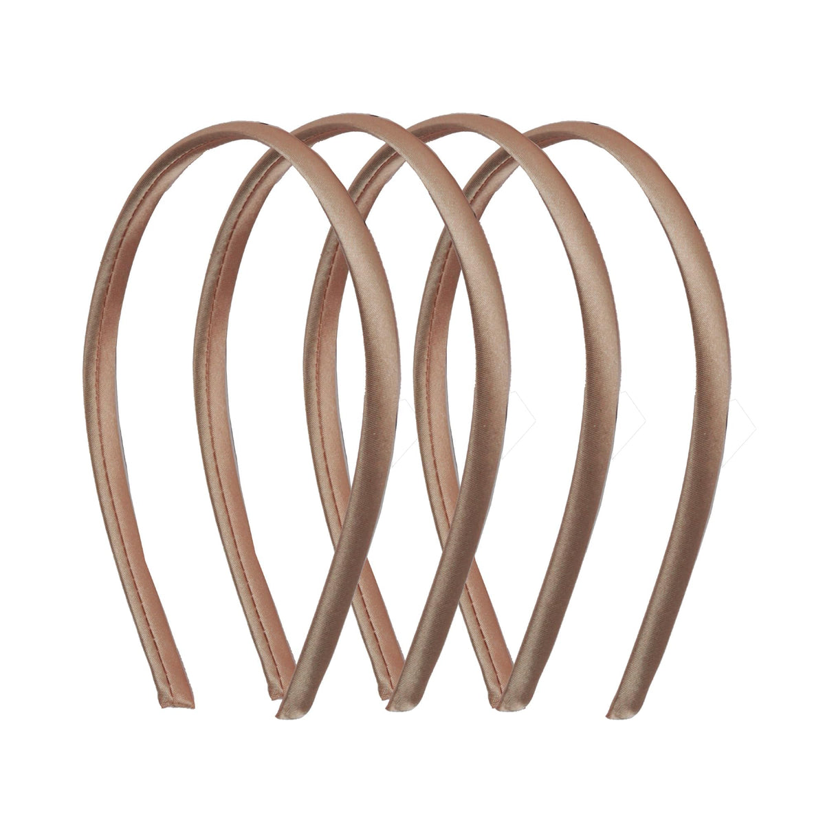 Motique Accessories tan satin headbands closeup showing smooth satin finish for daily wear.