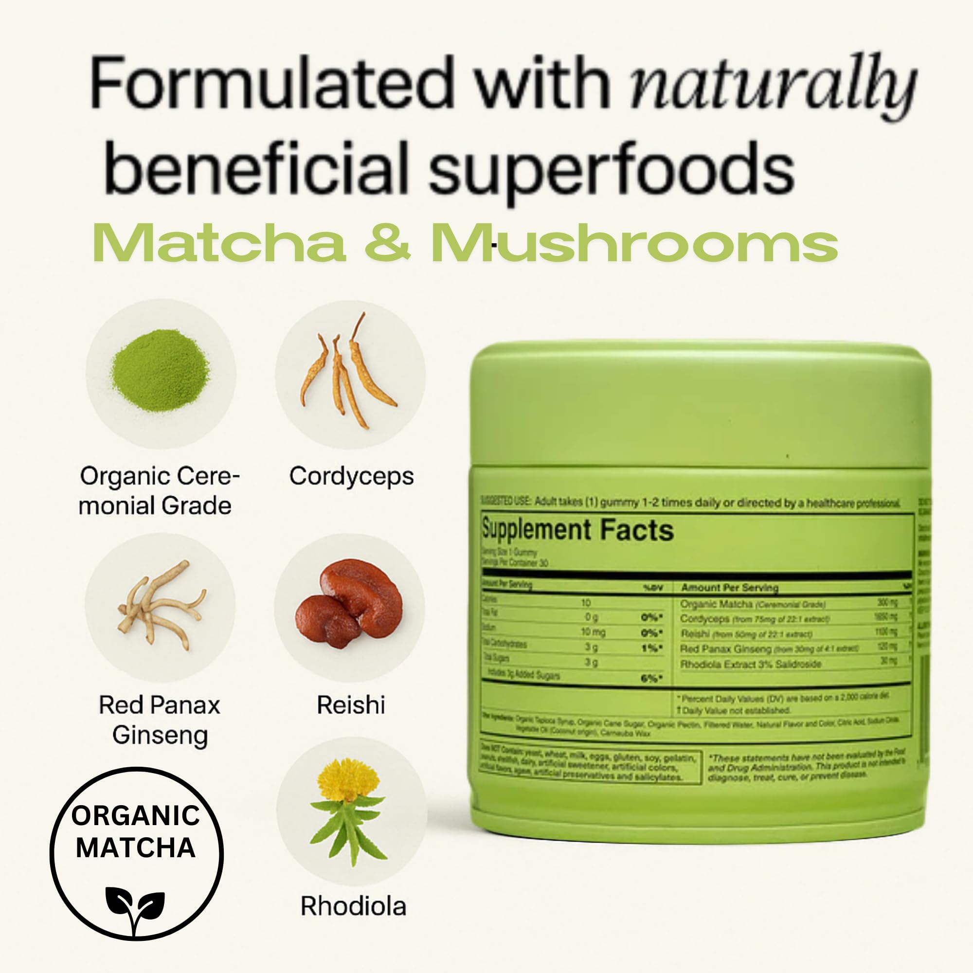 Close-up of 300 MG Matcha Concentrate used in Motiv gummies