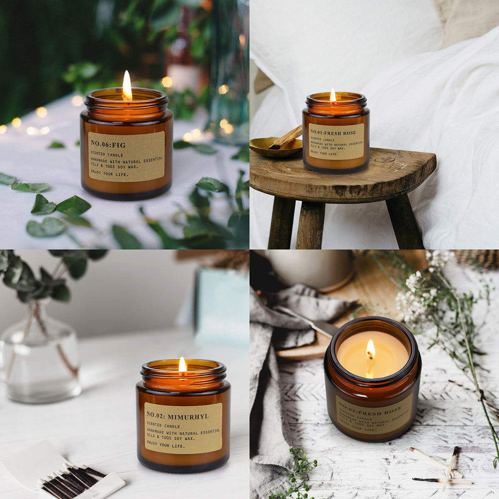 Fresh Rose scented soy candle in amber jar