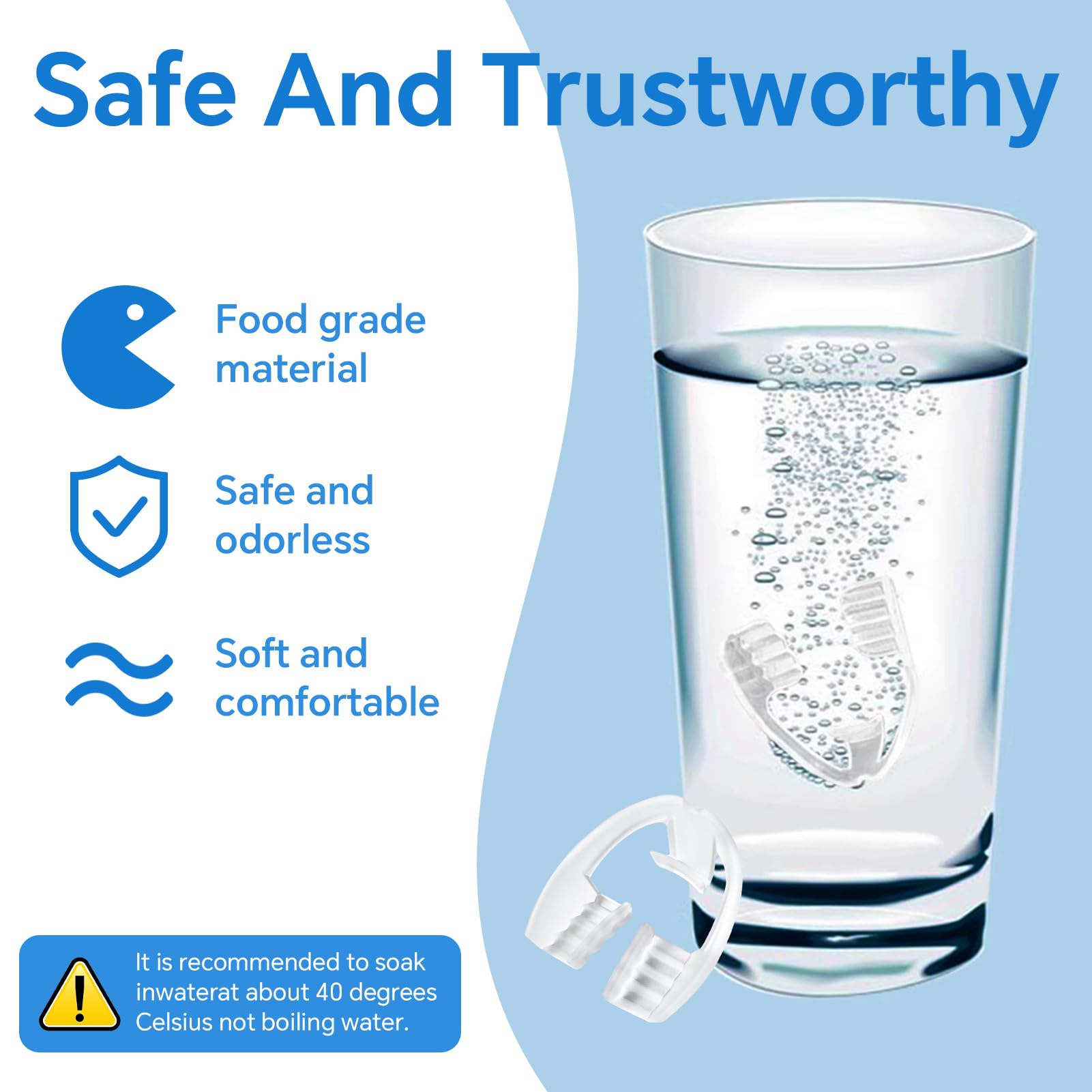 Mouth guard positioned behind teeth to allow speaking and drinking