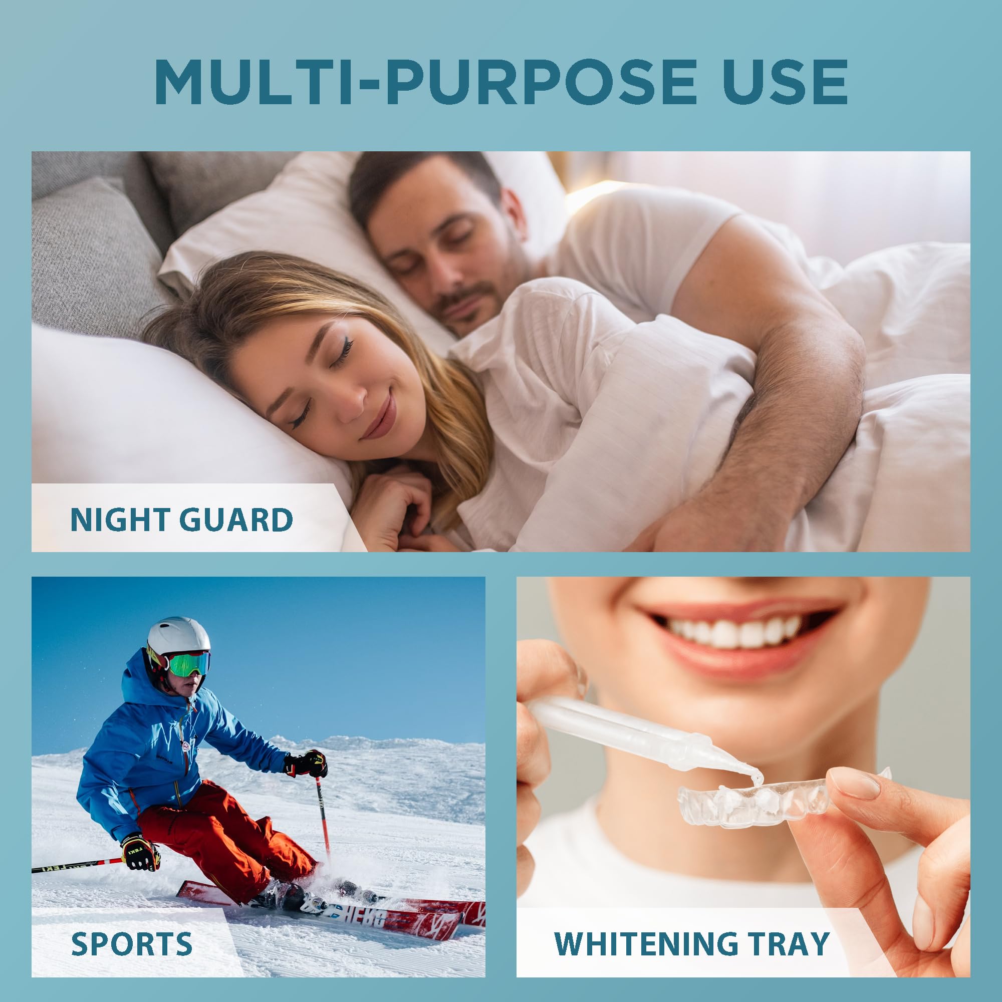 Easy-to-clean mouth guard shown with a cleaning cloth