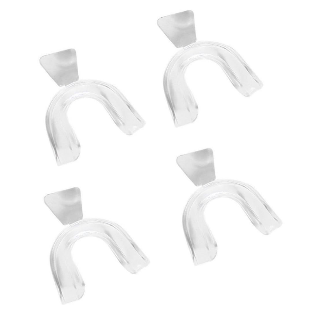 Transparent silicone mouth guards 4-pack on white background