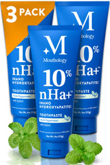 Mouthology 10% nano-hydroxyapatite toothpaste bottle and packaging