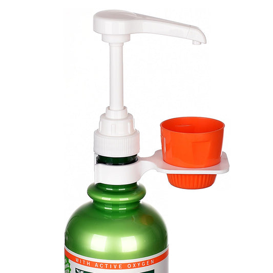 Mouthwash dispenser pump and cup holder set for TheraBreath 16 oz bottle - 3 pack